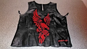 RAR Vintage Harley Davidson schwarze Lederweste - Red Eagle Inlay Damen MW - Bild 1 von 4