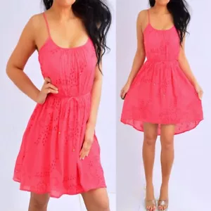 My Michelle Coral Pink Embroidery Hi Lo Babydoll Mini Dress S Small - Picture 1 of 9