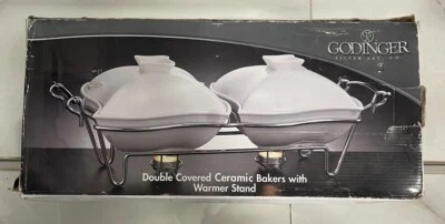 Godinger Silver Art Co Double Covered Ceramic Bakers With Warmer Stand - Image 1 of 4