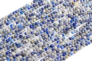Perline sfuse rotonde sfaccettate lapislazzuli blu naturali originali 3 mm 15,5" - Foto 1 di 3