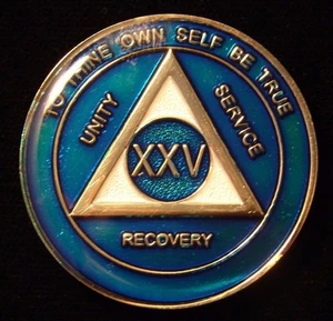 Gettone medaglione 25 anni alcolisti AA blu AA alcolisti anonimi chip moneta sobrietà sobria - Foto 1 di 9