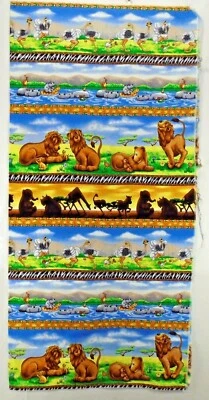 Animal Stripes Remnant Ostrich Lions Hippos African Cotton Fabric 36x36" - Image 1 of 2