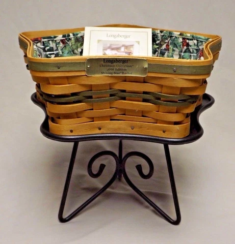 Longaberger 2001 Green Shining Star Basket with Liner, Protector and W.I. Stand Cover