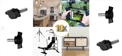 10 x VOLANTINO A FARFALLA - PERNO FILETTATO M6 x 15mm - MANOPOLA IN ABS NERO - Immagine 1 di 2