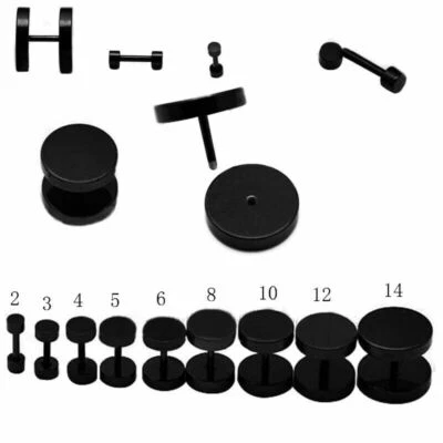 Aretes negros de acero inoxidable con medidores de imitación para hombre y mujer Foto 1 de 4