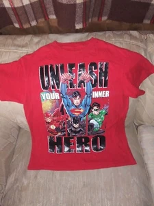 Justice League Unlimited Boys L 10/12 T Shirt Unleash Your Inner Hero DC Comics - Picture 1 of 4