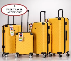 Hexagon ABS Hard Shell Suitcase with 4 Spinner Wheels Travel Luggage Yellow - Picture 1 of 30