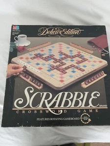 MB Scrabble Deluxe Edition 1989 Rotating Board, Wooden Tiles & Racks Complete - Picture 1 of 13