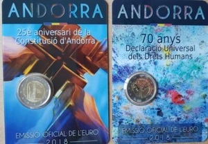 4 Pièces de 2 euros commémoratives  ANDORRE 2017 ET 2018 sous blister qualité BU - Photo 1/10