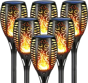 3 Solar LED Flammen Garten Flackern Leuchten Fackel Leuchte Außen Lampe Pfahl Effekt - Bild 1 von 8