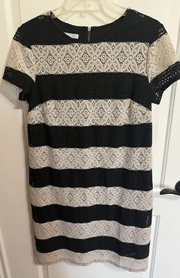 Vestido Dana Buchman Forrado Encaje Blanco y Negro Talla 12 - ¡Rayas Grandes! Foto 1 de 4