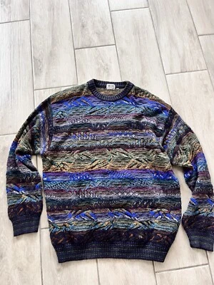 Vintage Mondo Di Marco Sweater Mens L 54 Colorful Geometric Stripe Grandpa Italy - Image 1 of 4