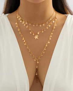 Collar multicapa 3 piezas / Juego de cadenas gargantilla y gargantilla estrellas dije joyería boho - Imagen 1 de 16