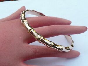 FAB LADIES SOLID 9CT GOLD LARGE BAMBOO FLAPPER SLAVE BANGLE 10.2 GRAMS 76MM DIA