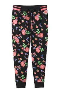 SO Big Girl's Black, Floral Print Elastic Waistband Fleece Joggers - NWT - Picture 1 of 4