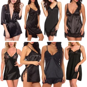 Women's Sexy Lingerie Satin Silk Sleepwear V Neck Mini Dress Sling Babydoll US - Picture 1 of 72