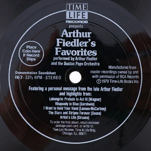 Fiedler's Favorites - 1979 Stereo 33 rpm 6.5" Flexi-disc Record Time Life FIE-7 - Picture 1 of 8