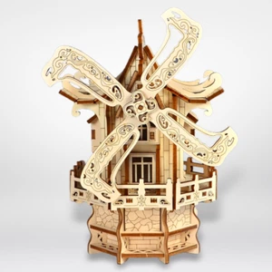 3D Puzzle Wooden Music Box Mechanical Windmill Model Wooden Kit Desktop Ornament - Picture 1 of 11