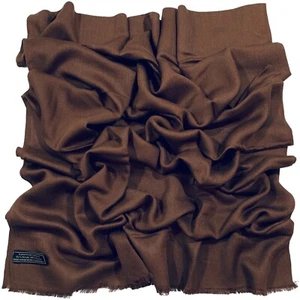 Scialle con frange nepalese design tinta unita marrone scuro pashmina CJ abbigliamento NUOVO - Foto 1 di 10