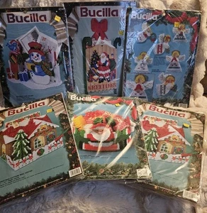 Lot of 6 Vtg Bucilla Plastic Canvas Christmas Kits Sealed 1991–95 Holiday Decor - Picture 1 of 16