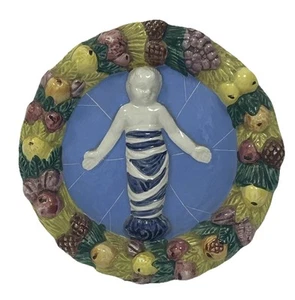 Vintage italienische Della Robia Christkind handbemalte Keramik Wand 6" Plakette 141 - Bild 1 von 6