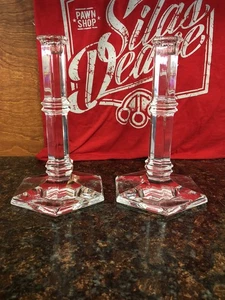 Tiffany & Co Elegant Crystal Pair of Column Pillar Candleholders (LOOK) - Picture 1 of 6