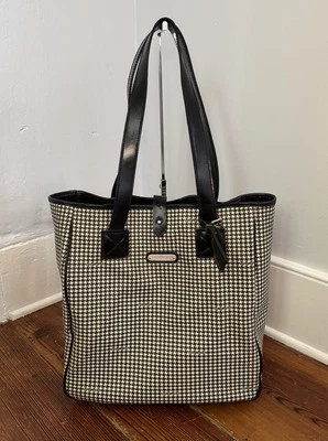 De Colección Ralph Lauren Bolso de Mano Pata de Gallo Bolso de Viaje de Hombro Cuero de Lona Recubierta Foto 1 de 4