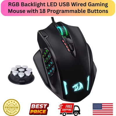 Redrago M908 RGB Backlight LED USB Wired Gaming Mouse 18 Programmable Buttons - Image 1 of 4