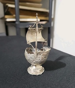 ¡Raro! Antigua miniatura holandesa de plata de ley, Nef náutico, velero, floral - Imagen 1 de 24