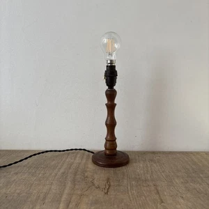 Vintage Rustic Style Wooden Wood Lamp Base Hand Turned Table Desk Side Light - Picture 1 of 18