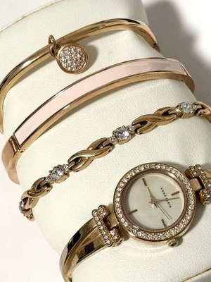 Anne Klein AK Tono Oro Rosa Cristal Swarovski Reloj Pulsera Set Caja 4 Piezas Foto 1 de 4