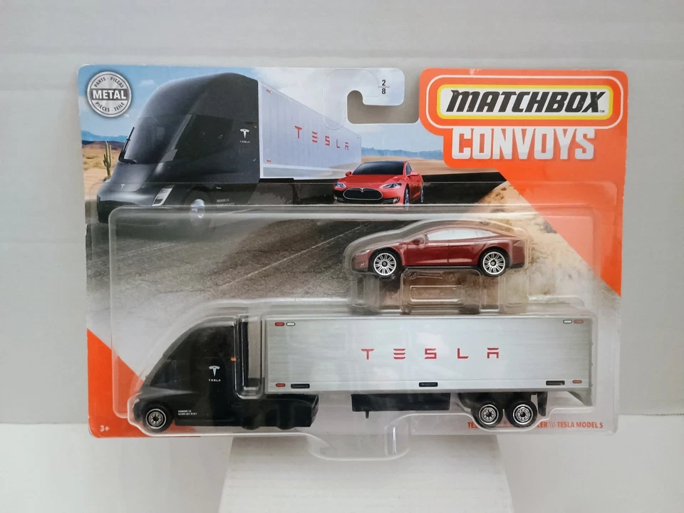 火柴盒 CONVOYS - 特斯拉半盒拖车带 2020 特斯拉公路车 - 很好 — 第 1/4 张图片