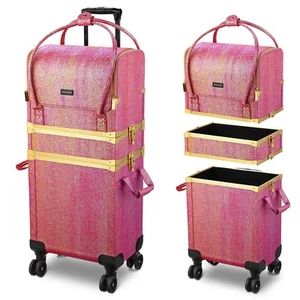 Byootique Red Gold Rolling Makeup Case Lockable Cosmetic Trolley Storage Women - Bild 1 von 12