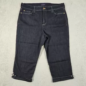 NYDJ Capri Women 16W 36x21 Blue Denim High-Rise Stretch Cuffed Slimming Jeweled - Picture 1 of 15