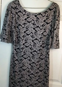 Jessica Howard-floral Lace Dress 8 Women 54163 Black Silver Overlay - Picture 1 of 7