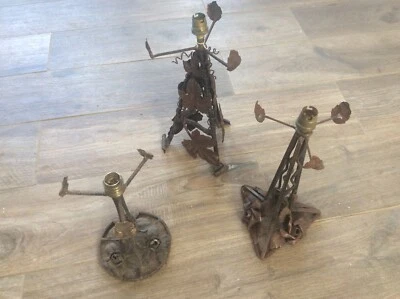 LOT de 3 ANCIEN PIED DE LAMPE EN FER FORGÉ ART DÉCO DÉCOR FEUILLAGE - Photo 1/4