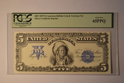 BEP 1899 $5 Silver Certificate Reprint- PCGS Gem New 65PPQ.  PCGS #80188048. - Image 1 of 4