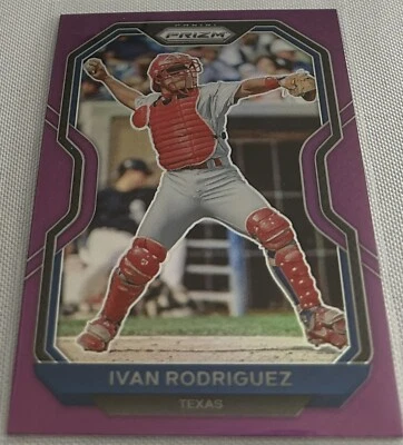 2021 Panini Prizm Baseball Ivan Rodriguez Texas Rangers Purple Prizm #2 - Image 1 of 3