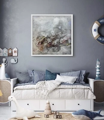 ORIGINAL Acryl Gemälde HANDGEMALT Bilder Abstrakt Malerei  Kunst Blau Beige - Bild 1 von 4