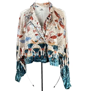 Camicia blusa velluto come nuova tema uccellini taglia M SPEDIZIONE GRATUITA - Foto 1 di 14