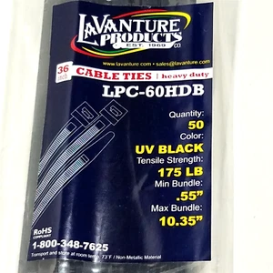 500 Stück - 36" Zoll Draht Kabel Kanal Reißverschluss Binder 175 Pfund Schwerlast UV schwarz LPC-60HDB - Bild 1 von 7