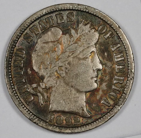 1892-o Barber Dime.  Natural Uncleaned.  VF.  186748 Cover