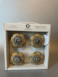 Juego de 4 perillas de gabinete de cajones para decoración de casa amarillo gris plata blanco floral cerámica  - Imagen 1 de 7