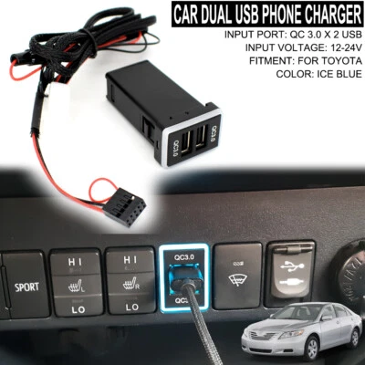 Cargador de teléfono de coche USB dual QC 3.0 carga rápida para Toyota Corolla RAV4