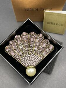 HEIDI DAUS "Stunning Shell" Pavè Pink Crystal Bead Shell Pin Brooch Pendant NICE