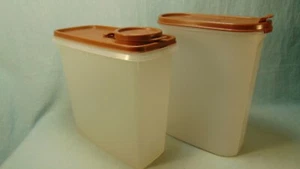 VINTAGE 2 TUPPERWARE BROWN 469/1614 Cereal Storer/Mod Mates CONTAINERS NICE!! - Picture 1 of 4