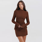 Sexy Mini Dress Two Pocket For Women 2024 Winter New Long Sleeve Bodycon Club
