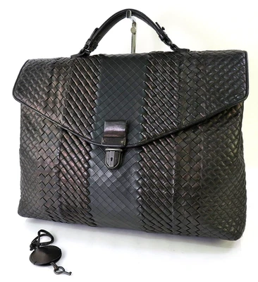 Authentic BOTTEGA VENETA Deep Brown Woven Leather Briefcase Business Bag #60540 - Image 1 of 4