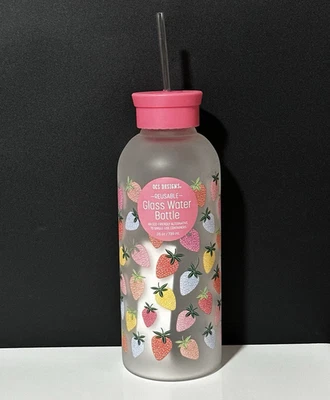 Nuevo OCS DESIGNS Rosa Reutilizable 25 OZ Botella de Agua de Vidrio Fresas Foto 1 de 4