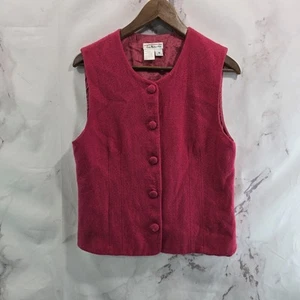 Talbots Vest Womens Medium Hot Pink Vintage Wool Gilet Waistcoat Button - Picture 1 of 9